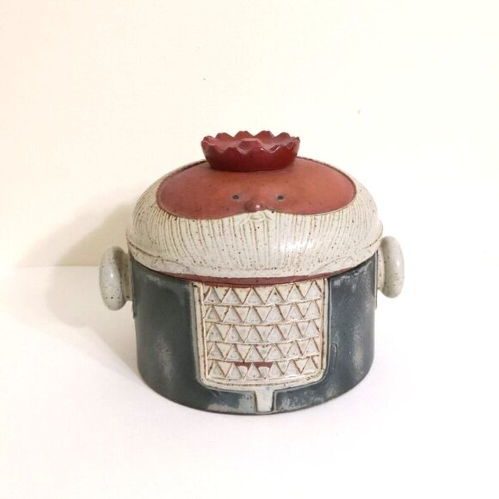 Vintage UCTCI Gempo Japan King Stoneware Pot with Lid Canister Crock 6”Hx8” Dia